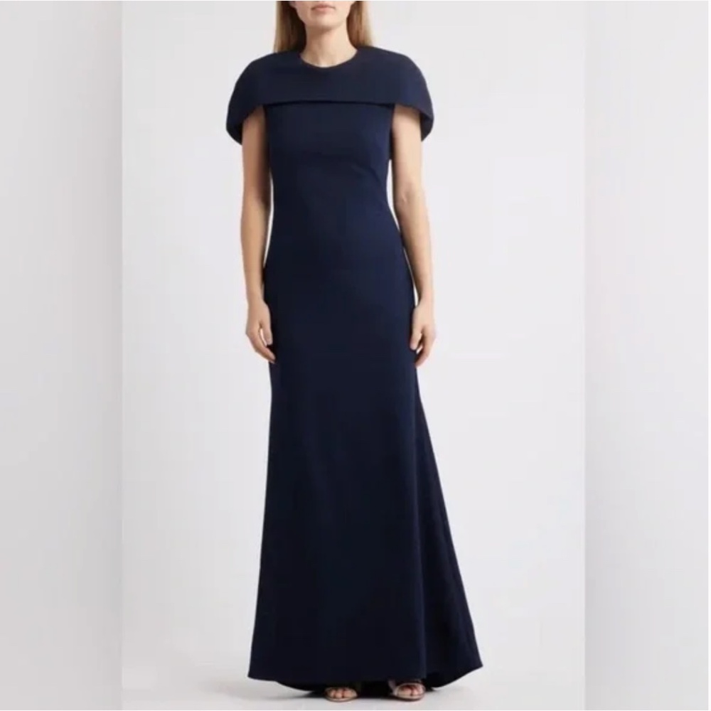 Betsy & Adam Cape Short Sleeve Scuba Maxi Dress B964